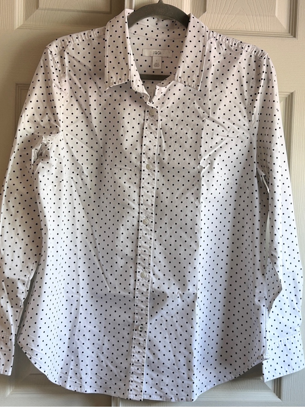 1901 Nordstrom Polka Dot Button-Down Shirt, Women’s size L White Black
